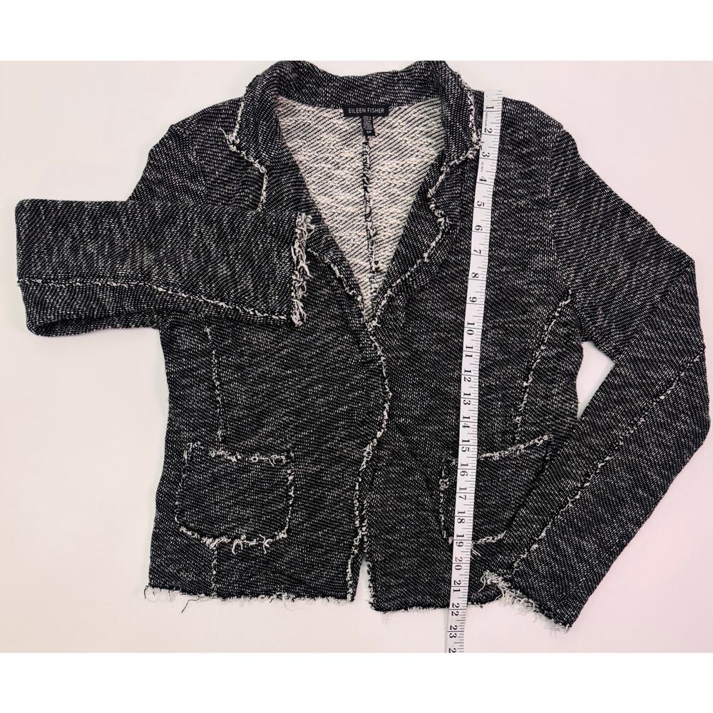 Eileen Fisher Black White Textured Fringe Tweed Blazer Cardigan Size S Petite - Picture 11 of 11